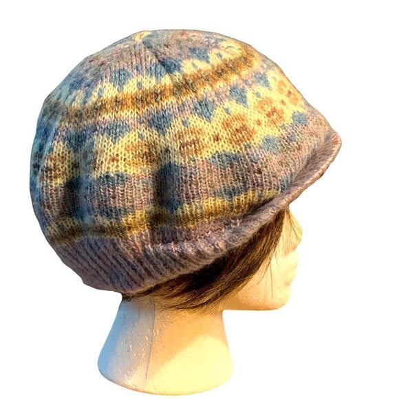 VTG ARIS OS Retro Knit Beret Flat-Cap Cabbie-Hat Nordic Fair Isle 1444MM - Picture 4 of 9